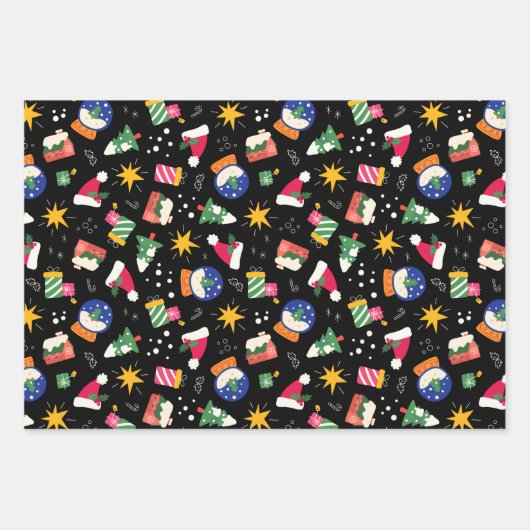 Sneeuwset van 3 Wereldbollen en Sneeuwpoppen Inpakpapier Vel (Voorkant)