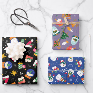Sneeuwset van 3 Wereldbollen en Sneeuwpoppen Inpakpapier Vel