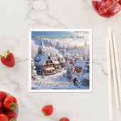 Sneeuwski-chalets bewerkbare vakantie-groet servet (Insitu)