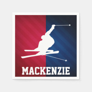 Sneeuwski; rood, wit en blauw servet