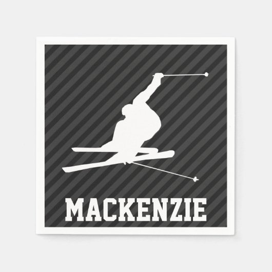 Sneeuwski; Zwarte & Donkergrijze strepen Servet (Voorkant)