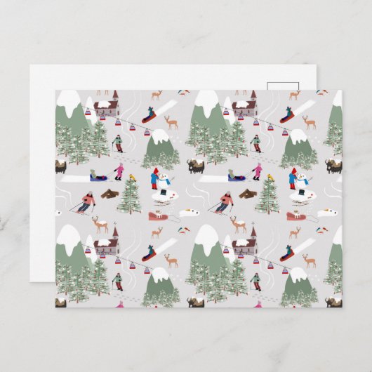 Sneeuwskiën Mountain Skigebieden Landschap Feestdagenkaart (Voorkant / Achterkant)