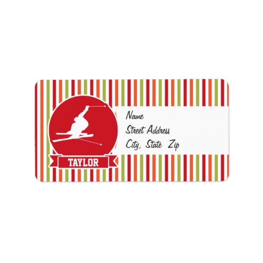 Sneeuwskiën, skiën, rood, Sinaasappel, groene stre Etiket (Voorkant)