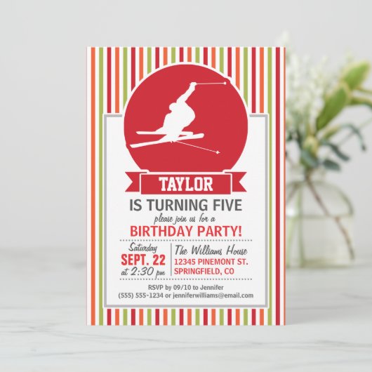 Sneeuwskiën, skiën, rood, Sinaasappel, groene stre Kaart (Staand voorkant)