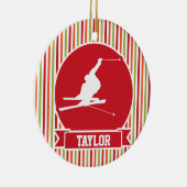 Sneeuwskiën, skiën, rood, Sinaasappel, groene stre Keramisch Ornament (Rechts)
