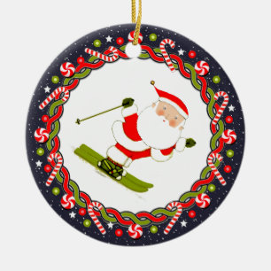 Sneeuwskiënde Kerstman Keramisch Ornament