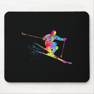 Sneeuwskiër cool regenboog kunst spat winter skiën muismat