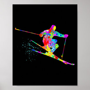 Sneeuwskiër cool regenboog kunst spat winter skien poster