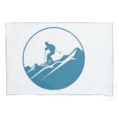 Sneeuwskiër Skiën Down Rocky Mountains Blauw en Wh Kussensloop (Voorkant)