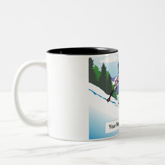 Sneeuwskier - Vrouw Cartoon door PrintedPerfection Tweekleurige Koffiemok (Links)