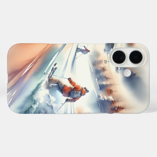 Sneeuwskiërs in Waterverf Case-Mate iPhone Case (Achterkant (horizontaal))