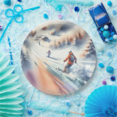 Sneeuwskiërs in Waterverf Papieren Bordje (Feest)