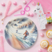 Sneeuwskiërs in Waterverf Papieren Bordje (Feest)