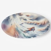 Sneeuwskiërs in Waterverf Papieren Bordje (Gekanteld)