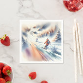 Sneeuwskiërs in Waterverf Servet (Insitu)