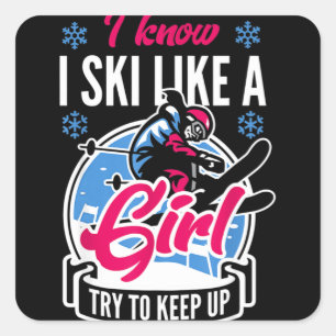 Sneeuwskieuwen als een meisje vierkante sticker