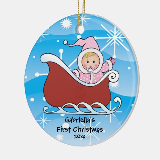 Sneeuwslaapje, eerste kerstversiering voor baby's keramisch ornament (Links)