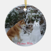 sneeuwsneeuwscène met grappige akita seizoensgebon keramisch ornament (Voorkant)