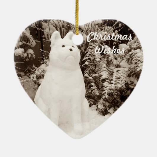 sneeuwsneeuwscène met grappige akita seizoensgebon keramisch ornament (Achterkant)