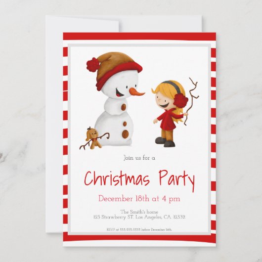 Sneeuwspel met Snowman en Girl Kerstparty Kaart (Voorkant)