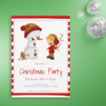 Sneeuwspel met Snowman en Girl Kerstparty Kaart<br><div class="desc">Kute kerstuitnodiging met een afbeelding van een meisje en haar hond die een sneeuwman bouwt. Geweldig voor het komende seizoen. Illustratief en ontworpen door Patricia Alvarez.</div>