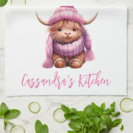 Sneeuwspel Roze Highland Koe Keukenhanddoek