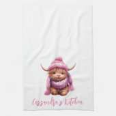Sneeuwspel Roze Highland Koe Keukenhanddoek (Verticaal)
