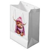 Sneeuwspel Roze Highland Koe Medium Gift Bag Cadeauzakje (Voorkant Gekanteld)