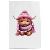 Sneeuwspel Roze Highland Koe Medium Gift Bag Cadeauzakje (Voorkant)