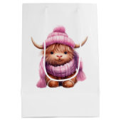 Sneeuwspel Roze Highland Koe Medium Gift Bag Cadeauzakje (Achterkant)