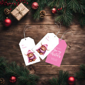 Sneeuwspel Roze Hoogland Koe Kerstcadeau Label Cadeaulabel