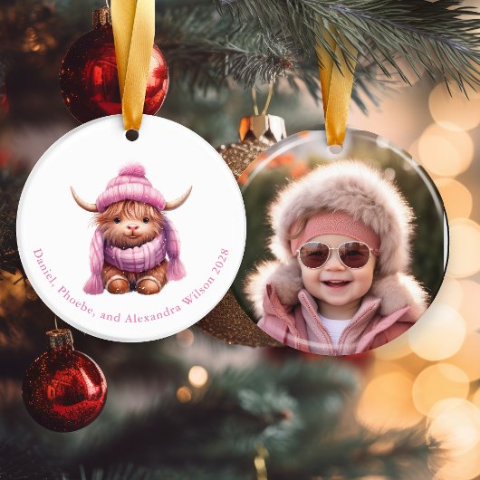 Sneeuwspel Roze Hoogland Koe Kerstversiering Keramisch Ornament