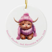 Sneeuwspel Roze Hoogland Koe Kerstversiering Keramisch Ornament (Voorkant)