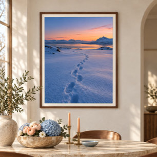 Sneeuwsporen bij Blauwe Uur Kunstprint Poster