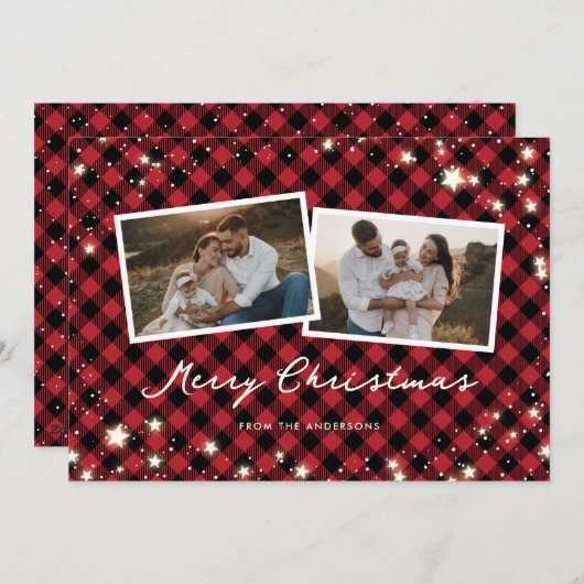 Sneeuwstaar Manuscript Red Pset 2 Kerstmis Feestdagenkaart (Voorkant / Achterkant)