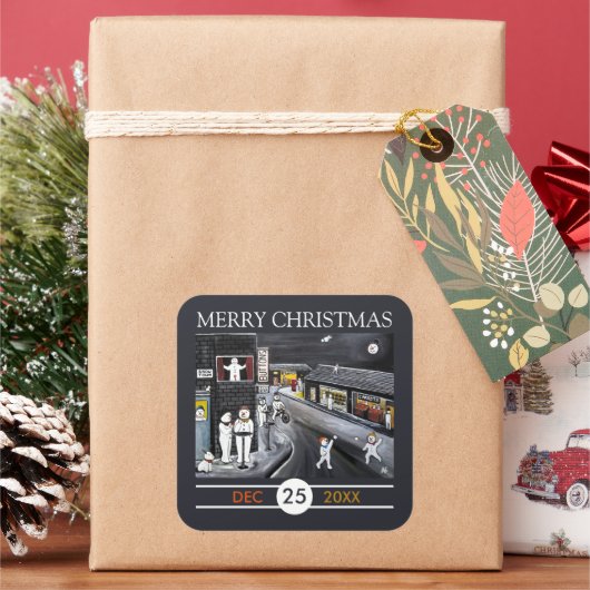 Sneeuwstad Kerstmis Vierkante Sticker (Feestdagen)