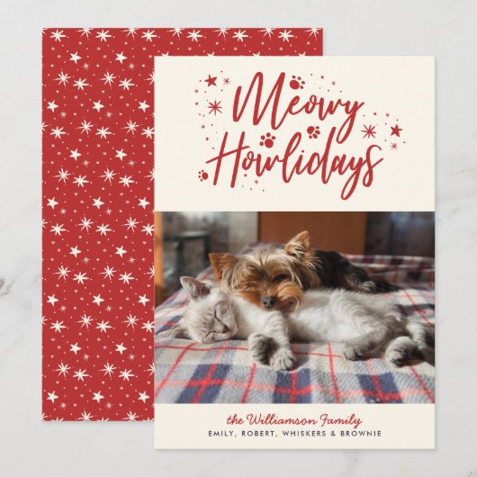 Sneeuwsterren Meowy Vakanties Huisdier Foto Kerstm Feestdagenkaart (Voorkant / Achterkant)