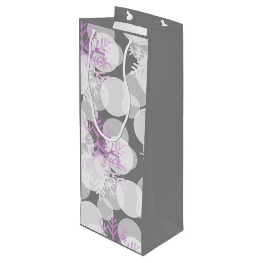 Sneeuwsterren - Wit, Blauwgroen, Paarse - Wijn Gif Wijn Cadeautas (Achterkant Gekanteld)