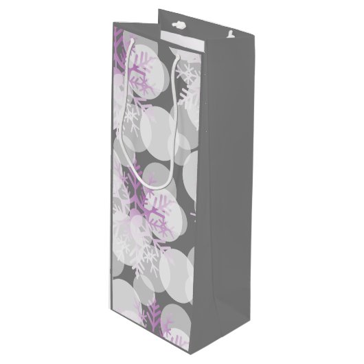 Sneeuwsterren - Wit, Blauwgroen, Paarse - Wijn Gif Wijn Cadeautas (Voorkant Gekanteld)