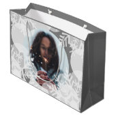 Sneeuwsterren - Wit, Grijs - Cadeautas (Achterkant Gekanteld)