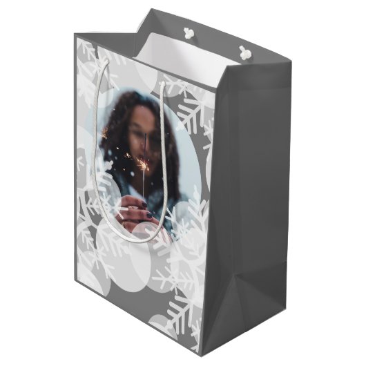 Sneeuwsterren - Wit, Grijs - Cadeautas (Achterkant Gekanteld)