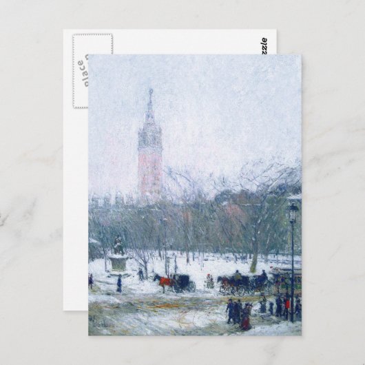 Sneeuwstorm, Madison Square. Fijne Kunst Kerstmis Briefkaart (Voorkant / Achterkant)