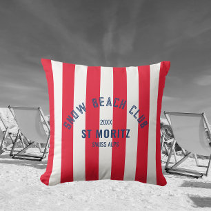Sneeuwstrandclub Red Cabana Stripe Winter Buitenkussen