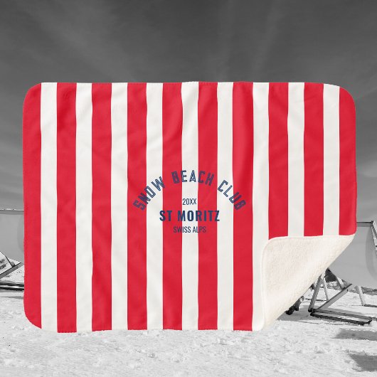 Sneeuwstrandclub Red Cabana Stripe Winter Sherpa Deken