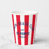 Sneeuwstrandclub Red Cabana Stripe Winterfeest Papieren Bekers (Achterkant)