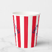 Sneeuwstrandclub Red Cabana Stripe Winterfeest Papieren Bekers (Rechts)