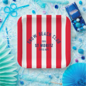 Sneeuwstrandclub Rode Cabana Streep Aangepaste Ski Papieren Bordje (Feest)