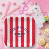 Sneeuwstrandclub Rode Cabana Streep Aangepaste Ski Papieren Bordje (Feest)