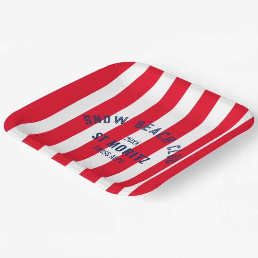 Sneeuwstrandclub Rode Cabana Streep Aangepaste Ski Papieren Bordje (Gebogen)