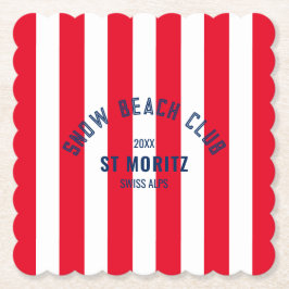 Sneeuwstrandclub Rode Cabana Streep Bestemming Kartonnen Onderzetters